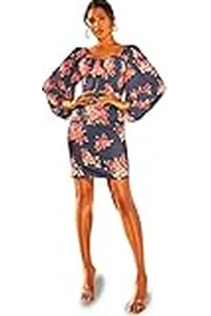 Chi Chi London Dames Ballonmouw Bloemen Bodycon Jurk in Navy Speciale Gelegenheid, , 42