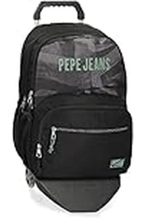 Pepe Jeans Davis schoolrugzak met dubbel vak met trolley, zwart, 32 x 45 x 16 cm, polyester, 21,6 l