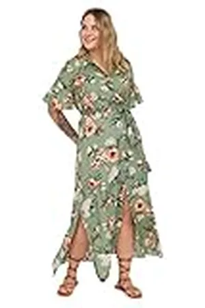 Trendyol Maxi-jurk voor dames, basic slim fit, geweven plus-size jurk, , 72 Grote maten