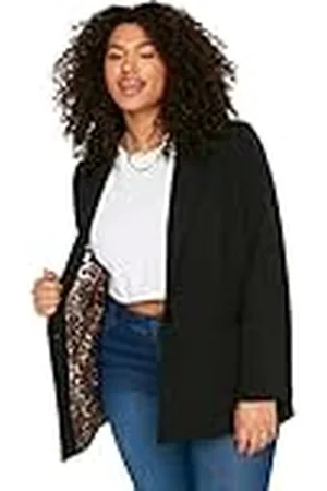 Trendyol Vrouwen Plus Size Regular Double-Breasted Revers Kraag Geweven Plus Size Jacket, , 72 grote maten