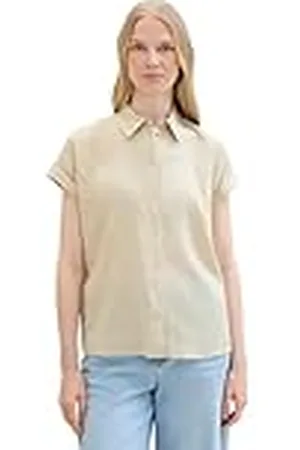 TOM TAILOR Basic damesblouse met korte mouwen en linnen, , 32