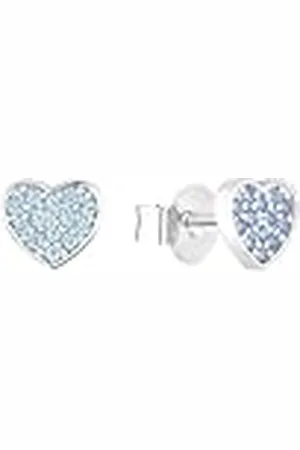 QS by s.Oliver 925 sterling zilveren kinderoorbellen voor meisjes, met zirkonia synth., 0,7 cm, blauw, hart, wordt geleverd in een geschenkverpakking voor sieraden, 2036824