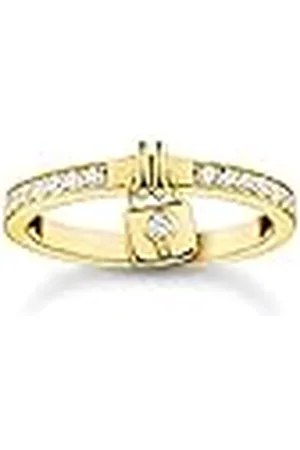 Thomas Sabo Sabo Damen Bandring mit beweglichem Schlossanhänger 925er Sterlingsilber 750er Gelbgold Vergoldung mit weißen Zirkonia, Größe: 54, TR2371-414-14-54