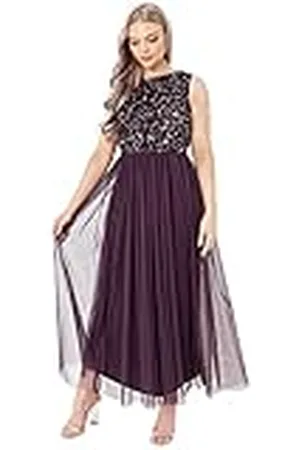 Maya Deluxe Vrouwen Midaxi Jurk Dames Mouwloze Pailletten Hoge Empire Taille Tule Versierd voor Bruiloft Gast Bal Bruidsmeisje, , 38