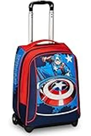 7 for all Mankind Disney Big Captain America schooltrolley, Legendary Avengers, rood en blauw, dubbele rugzak, drinkflessentas, schoolrugzak, Marvel Merchandising, , Eén maat, Rugzak