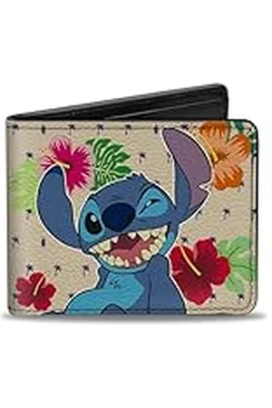Buckle Heren Stitch Knipogen Pose + Ohana Betekent Familie/Tropische Pictogrammen Bi-Fold Wallet, Veelkleurig, Standaard Maat