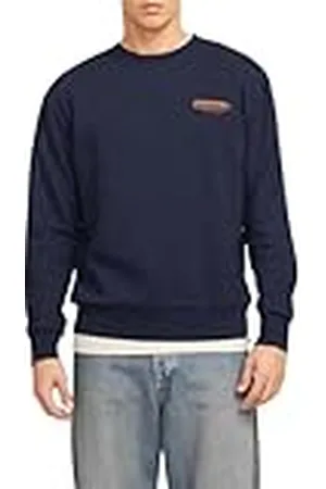 JACK & JONES Jjolive Sweat Crew Neck Sweatshirt voor heren, Navy Blazer/Print: , XS