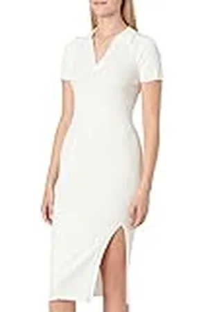 NA-KD Rib Gebreide Kraag Midi Jurk, Wit, XX-Large