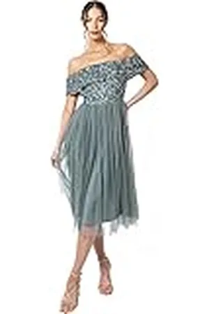 Maya Deluxe Vrouwen dames bardot jurken midi hoge rijk taille pailletten verfraaid formele avond voor bruiloft gast bruidsmeisje, , 32