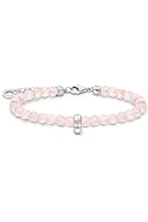 Thomas Sabo Damen Charm-Armband mit Rosenquarz-Beads Silber, 925 Sterlingsilber, Länge: 16-19 cm, A2097-034-9-L19v
