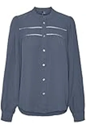 VERO MODA Vmemma Ls WVN GA Noos Kanten T-Shirt Lange Mouwen, Blauw China, L Dames, , L