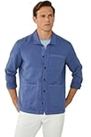 Hackett Heren bedje linnen overshirt shirt, blauw (middenblauw), S, , S