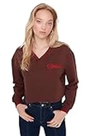 Trendyol V-hals met slogan regular sweatshirt trainingspak, , XL De Las Mujeres