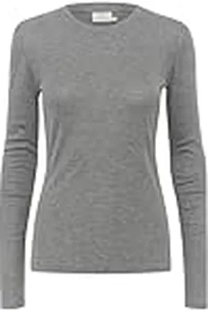 Kaffe Dames T-shirt slim fit lange mouwen ronde hals hip lengte wolmix, , L
