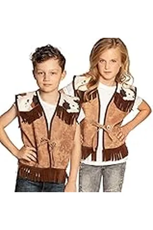 Boland Unisex gilet Wild West lederlook met franjes en koeienvlaaien, voor cowboy of rodeorijder, kostuum, themafeest, carnaval