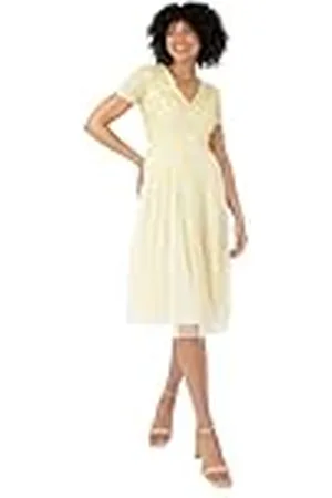 Maya Deluxe Dames verfraaide midi-avondjurk dames V-hals met korte mouw voor prom bruiloft bruidsmeisje, , 26, , 52
