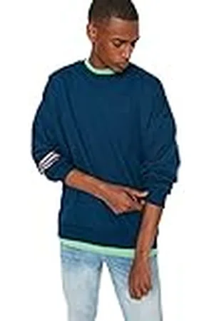 Trendyol Heren Herenkleding Oversize Basic Ronde hals Gebreid Sweatshirt, Olie, S