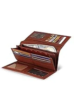 Otto Angelino Genuine Leather Ritssluiting Envelope Wallet With Phone Compatible Slots - RFID Blocking -Unisex (Brown)