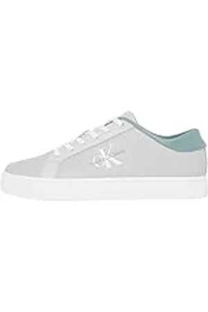 Calvin Klein CK JEANS Heren Klassieke Cupsole Low Laceup LTH YM0YM00864 Sneakers, Grijs (Oyster Mushroom/Lead), 9 UK, , 41.5 EU