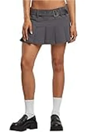 Urban classics Damesrok, geplooide rok, plooirok met geïntegreerde riem, mini-rok, regular fit, , XL