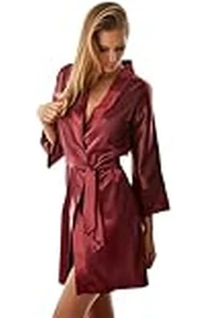 Kalimo Dames satijnen badjas Panama | ochtendjas | Kleur: Claret | Maat: M | Materiaal: satijn | satijnen outfit | nachthemd, , M kort