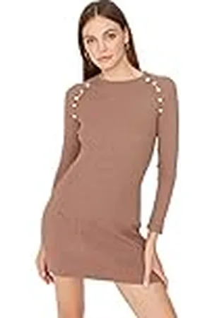 Trendyol Vrouwen Vrouw Getailleerde Bodycon Crew Neck Gebreide Jurk, Mink Kleur, XS