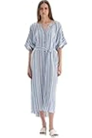 Dagi Blue - White Fashion Knitted Short Sleeve Dress, Blauw - Wit, 40, , 40