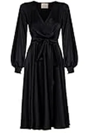 Swing Midi-jurk voor dames, elegante jurk, feestelijke partyjurk, avondjurk, bruiloftsjurk, baljurk, V-hals, lange mouwen, , S
