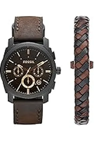 Fossil Machine Chronograaf Leren Horloge en Armband Doosset