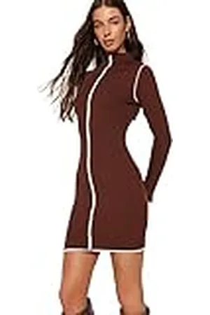 Trendyol Dames kleurblok mini lange mouwen casual slanke jurk jurk jurk, , L