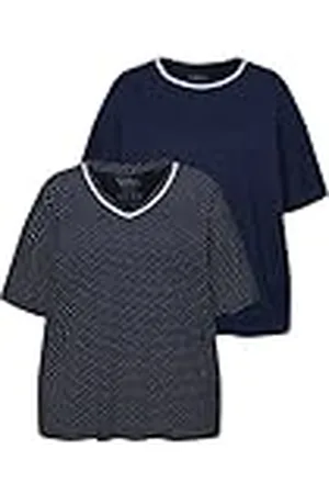 Ulla Popken Dames grote maten grote maten plus size pyjama-shirts, set van 2, stippen/effen, halve mouwen, , 58-60