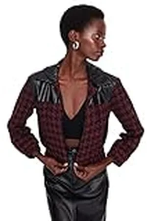 Trendyol Vrouwen Turndown kraag Houndstooth patroon normale jas jas, , 38, , 64
