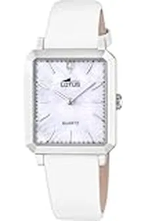 Lotus Horloge Voor Dames 18987/1 Square Series Grijs zilver 316l roestvrij staal case WitLeer armband
