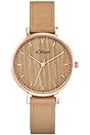 QS by s.Oliver Polshorloge Dames Analoog Kwartshorloge, met Textiel Band, Beige, 3 bar Waterbestendig, Wordt geleverd in Horloges Geschenkverpakking, 2034598