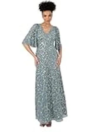 Maya Deluxe Maxi-jurk voor dames, V-hals, korte hengelmouwen, pailletten, versierd, A-lijn, bruidsmeisje, bruiloft, gala, bal, gown, mistgroen, 38, , 38