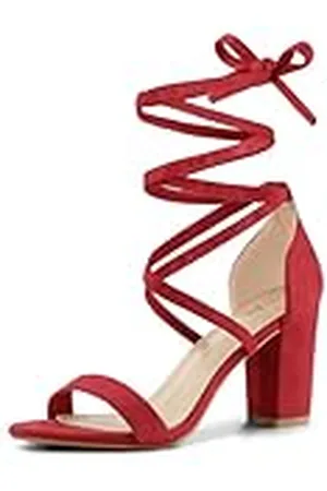 Allegra K Vrouwen Open teen Lace Up Chunky Hoge Hakken Sandalen, , 38 EU