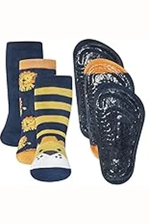 Ewers 3-pack leeuw stopper sokken SoftStep, sokken met antislip zool voor jongens, antislip sokken met rubberen zool, MADE IN GERMANY, 3 paar antislip kindersokken voor jongens, maat 21-22