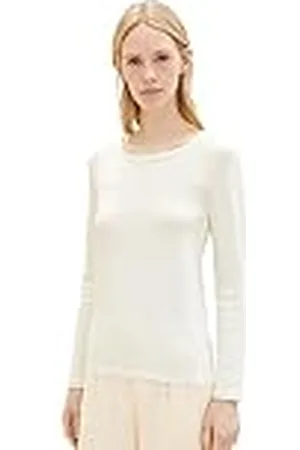 TOM TAILOR Basic shirt met lange mouwen voor dames met geribbelde, , XXL