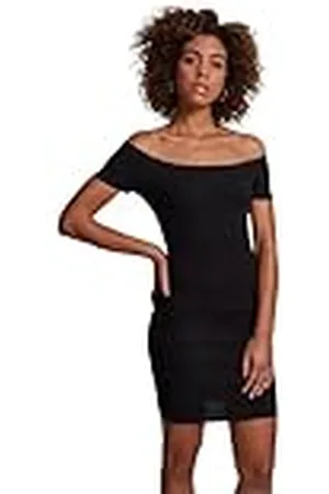 Urban classics Damesjurk, off-shoulder rib jurk, schoudervrije jurk voor vrouwen, slim fit, verkrijgbaar in verschillende kleuren, maten XS-5XL, , S