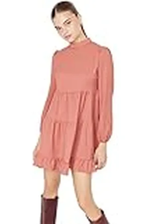 Trendyol Dames Woman Midi geplooide zoom ronde hals geweven stof jurk, , 36