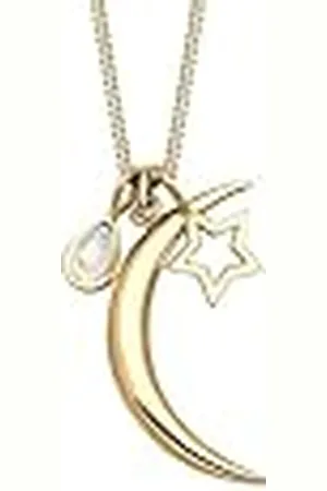 Elli Dameshalsketting met hanger, halve maan, ster, maansteen, maan, maansteen, ster, astro, verguld, zilver 925-60 cm lengte, Facetgeslepen, Maansteen