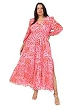 Lovedrobe Maxi-jurk voor dames met lange mouwen en V-hals, wikkeljurk met bloemenprint met dierenprint, tie-back A-lijn, elastische taille, , 8, , 34