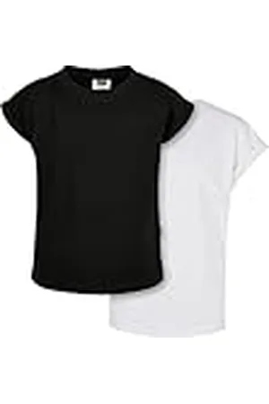 Urban classics Meisjes T-shirt Girls Organic Extended Shoulder Tee 2-Pack Black/White 134/140, , 134/140 cm