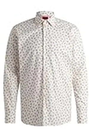 HUGO BOSS Heren Valerio Gedrukt modern fit overhemd in katoenen popeline, , 56
