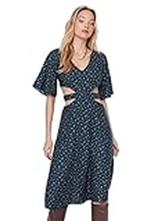 Trendyol Asymmetrische damesjurk met V-hals, normale jurk, marineblauw, 36, , 32 NL