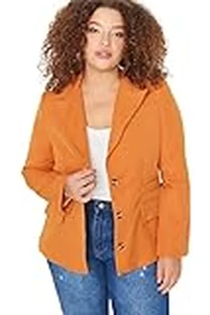 Trendyol Dames reverskraag effen normale plus size jas, bruin, 50