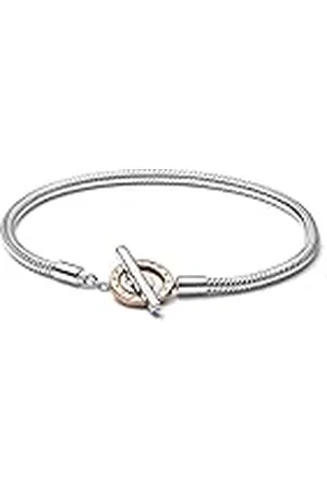 PANDORA Signature Bicolor Logo T-Verschluss Schlangen-Gliederarmband aus Sterling-Silber und rosévergoldeter Metalllegierung - Größe: 23 cm, 582309C00-23