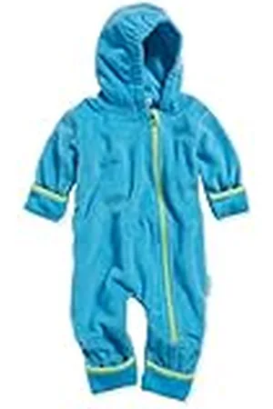 Playshoes Baby fleece jumpsuit, ademende uniseks jumpsuit voor jongens en meisjes, met lange ritssluiting en capuchon, contrasterende kleur