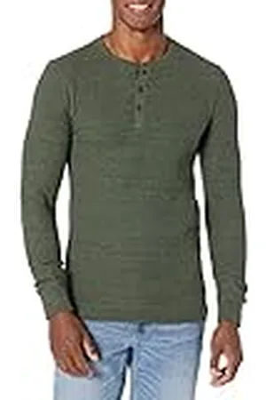 Amazon Heren Regular-fit lange mouwen wafel Henley Shirt, Olijf Heather, M
