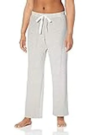 Amazon Lichtgewicht lounge badstof pyjamabroek voor dames, lichtgrijs wit gestreept, klein